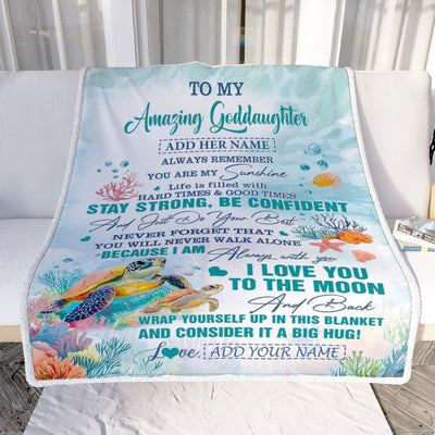Personalized To My Amazing Goddaughter Blanket From Godmother Uncle Turtle It A Big Hug Goddaughter Birthday Gifts Graduation Christmas Custom Fleece Blanket | teecentury