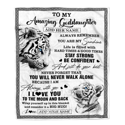 Personalized To My Amazing Goddaughter Blanket From Godmother Uncle White Tiger It A Big Hug Goddaughter Birthday Gifts Christmas Customized Fleece Blanket | teecentury
