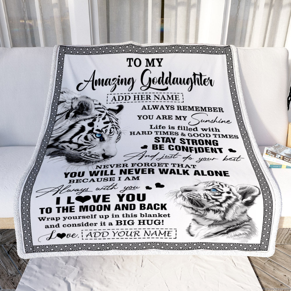 Personalized To My Amazing Goddaughter Blanket From Godmother Uncle White Tiger It A Big Hug Goddaughter Birthday Gifts Christmas Customized Fleece Blanket | teecentury