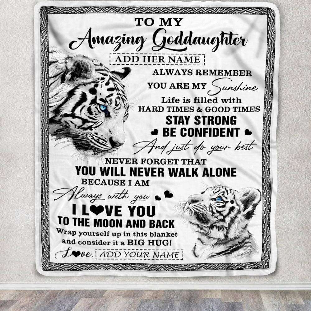 Personalized To My Amazing Goddaughter Blanket From Godmother Uncle White Tiger It A Big Hug Goddaughter Birthday Gifts Christmas Customized Fleece Blanket | teecentury
