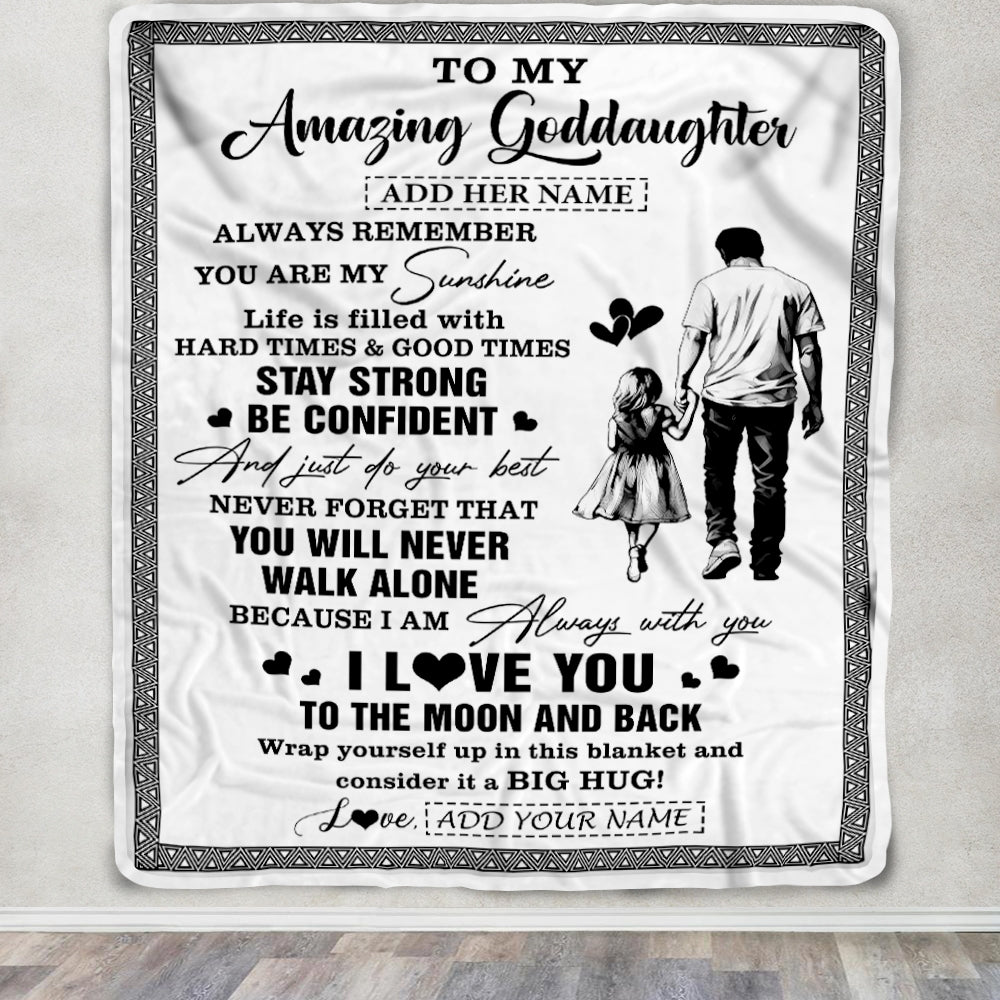 Personalized To My Amazing Goddaughter Blanket From Uncle Godfather Man It A Big Hug Goddaughter Birthday Gifts Graduation Christmas Custom Fleece Blanket | teecentury