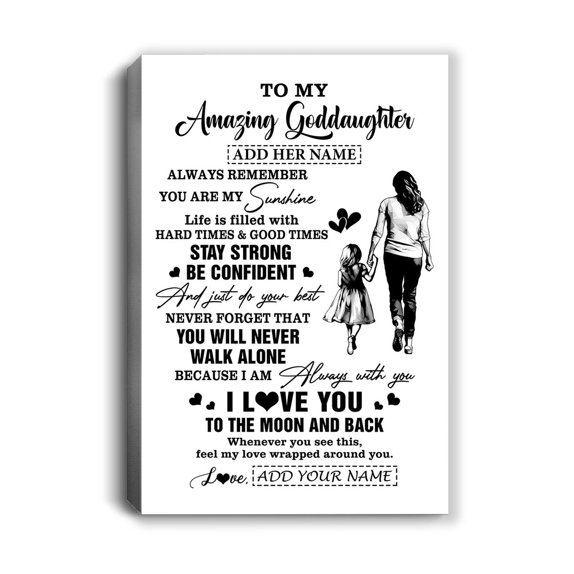 Personalized To My Amazing Goddaughter Canvas From Godmother Aunt Woman It A Big Hug Goddaughter Birthday Gifts Graduation Christmas Custom Wall Art Framed Canvas | teecentury