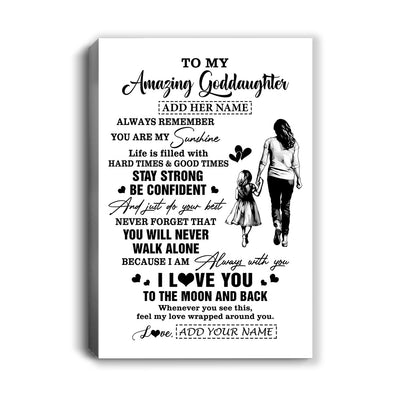 Personalized To My Amazing Goddaughter Canvas From Godmother Aunt Woman It A Big Hug Goddaughter Birthday Gifts Graduation Christmas Custom Wall Art Framed Canvas | teecentury