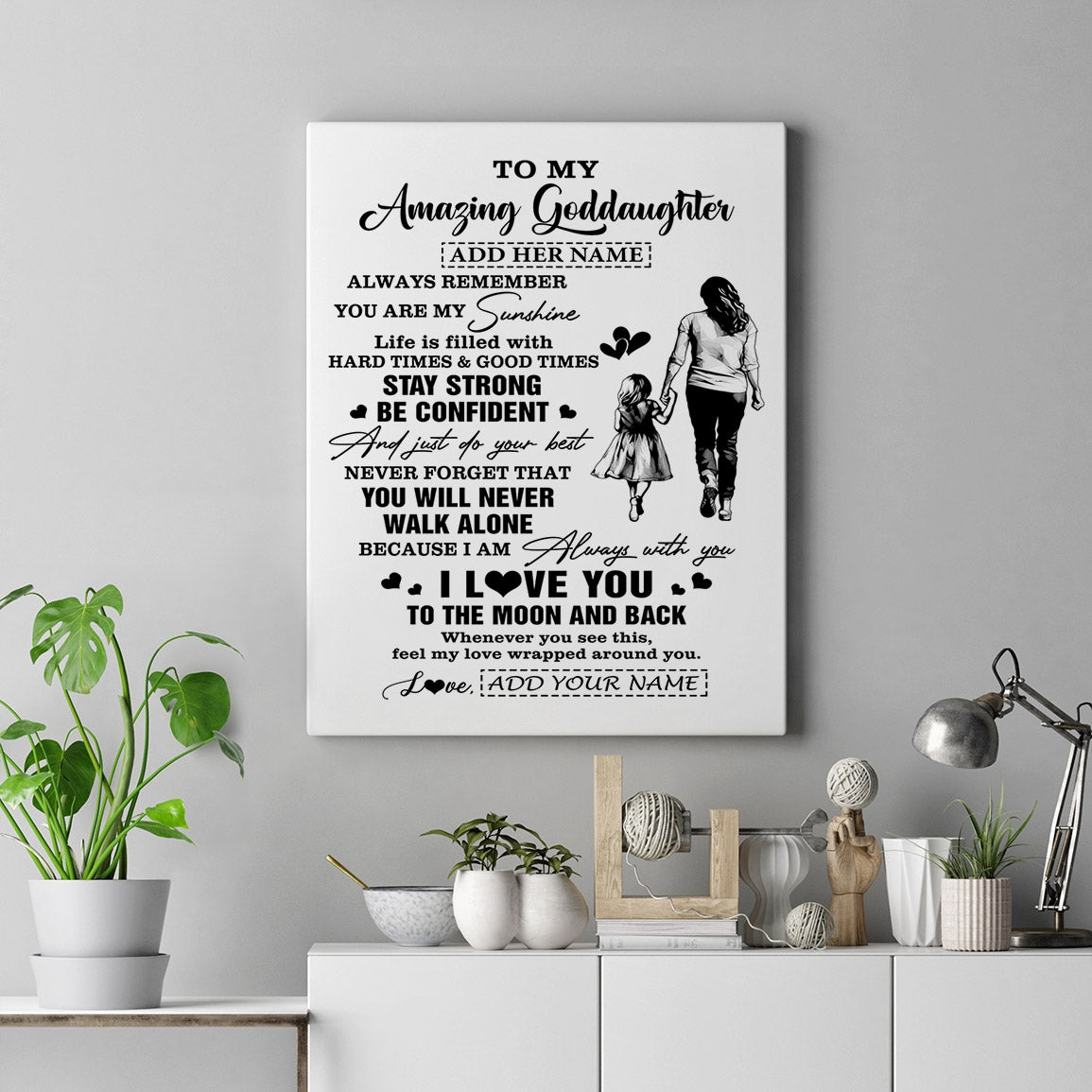Personalized To My Amazing Goddaughter Canvas From Godmother Aunt Woman It A Big Hug Goddaughter Birthday Gifts Graduation Christmas Custom Wall Art Framed Canvas | teecentury