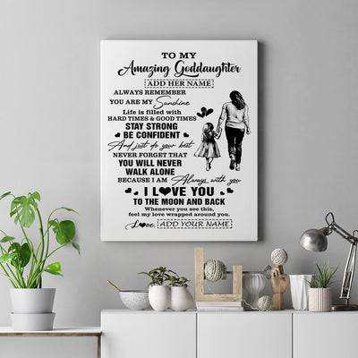 Personalized To My Amazing Goddaughter Canvas From Godmother Aunt Woman It A Big Hug Goddaughter Birthday Gifts Graduation Christmas Custom Wall Art Framed Canvas | teecentury