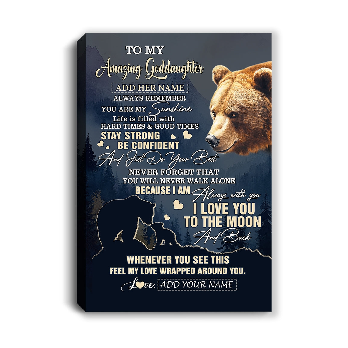 Personalized To My Amazing Goddaughter Canvas From Godmother Uncle Bear It A Big Hug Goddaughter Birthday Gifts Graduation Christmas Custom Wall Art Framed Canvas Shirt & Hoodie | teecentury