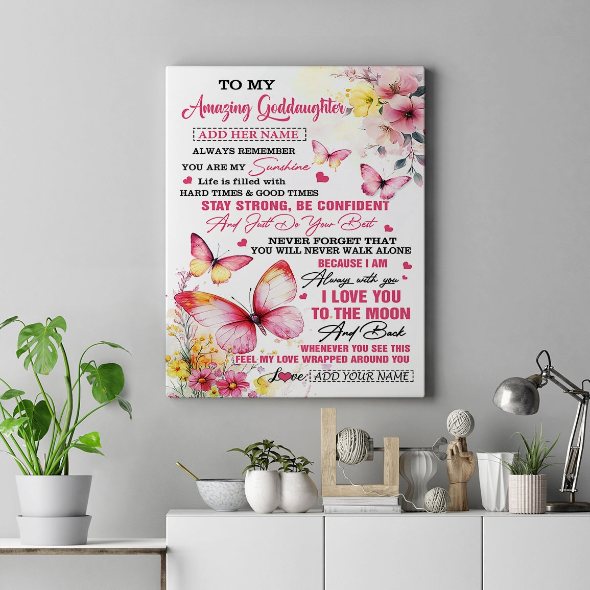 Personalized To My Amazing Goddaughter Canvas From Godmother Uncle Butterfly It A Big Hug Goddaughter Birthday Gifts Christmas Customized Wall Art Framed Canvas | teecentury