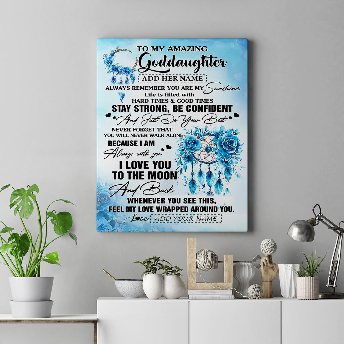 Personalized To My Amazing Goddaughter Canvas From Godmother Uncle Dream Catcher It A Big Hug Goddaughter Birthday Gifts Christmas Customized Wall Art Framed Canvas | teecentury