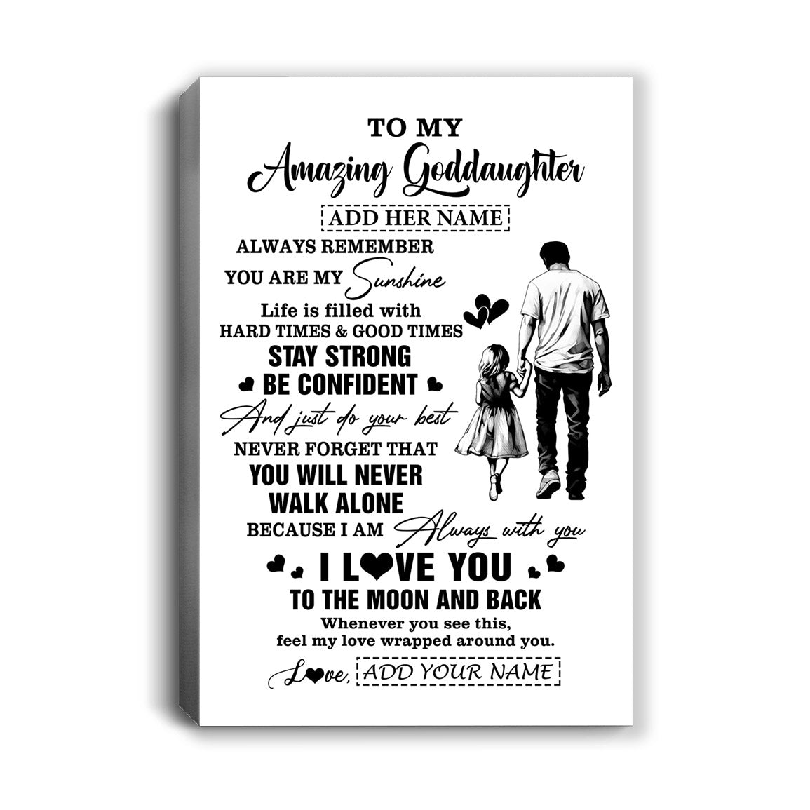 Personalized To My Amazing Goddaughter Canvas From Uncle Godfather Man It A Big Hug Goddaughter Birthday Gifts Graduation Christmas Custom Wall Art Framed Canvas | teecentury