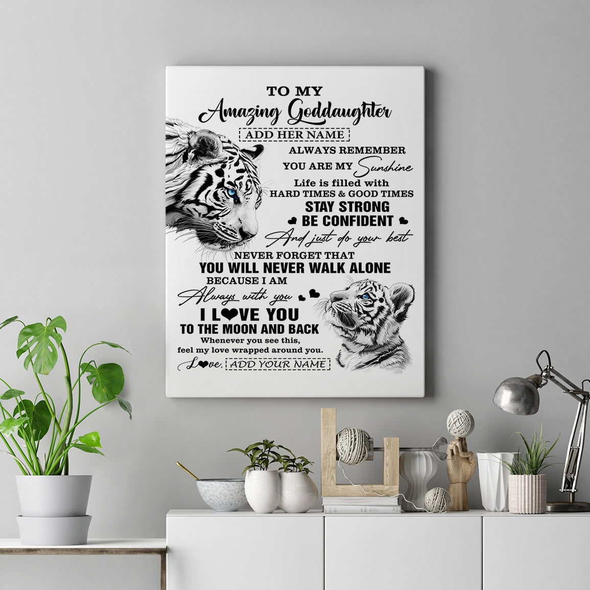 Personalized To My Amazing Goddaughter Gifts Canvas From Godmother Godfather White Tiger It A Big Hug Goddaughter Birthday Gifts Christmas Custom Wall Art Framed Canvas | teecentury