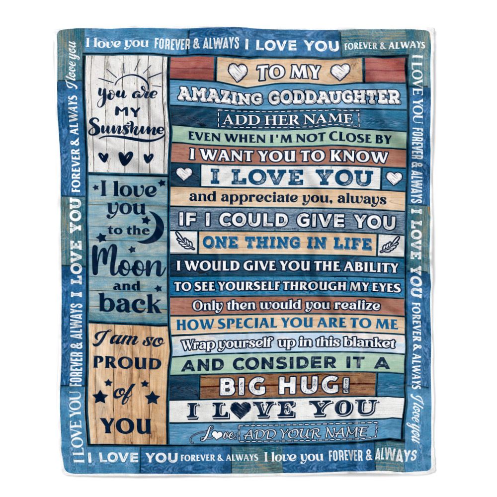 Personalized To My Amazing Goddaughter Gifts From Aunt Blanket Wood Great Words Birthday Gifts For Goddaughter Christmas Customized Fleece Throw Blanket | teecentury