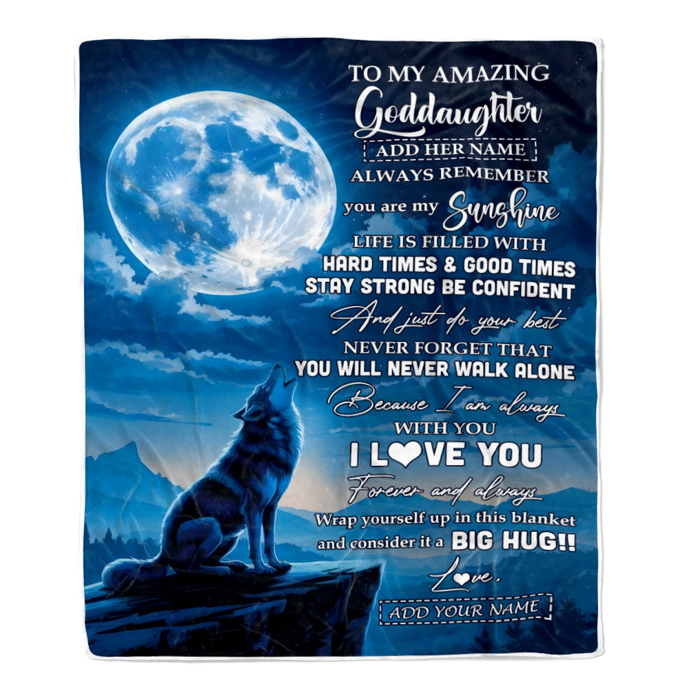 Personalized To My Amazing Goddaughter Gifts From Aunt Uncle Wolf My Sunshine Gifts For Goddaughter Birthday Graduation Christmas Custom Fleece Throw Blanket | teecentury