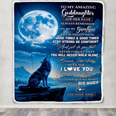 Personalized To My Amazing Goddaughter Gifts From Aunt Uncle Wolf My Sunshine Gifts For Goddaughter Birthday Graduation Christmas Custom Fleece Throw Blanket | teecentury