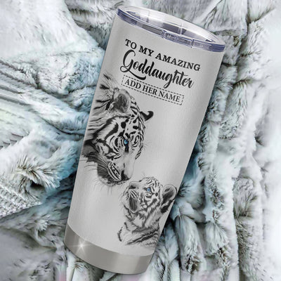 Personalized To My Amazing Goddaughter Gifts Tumbler From Godmother Godfather White Tiger It A Big Hug Goddaughter Birthday Gifts Christmas Custom Stainless Steel Mug | teecentury