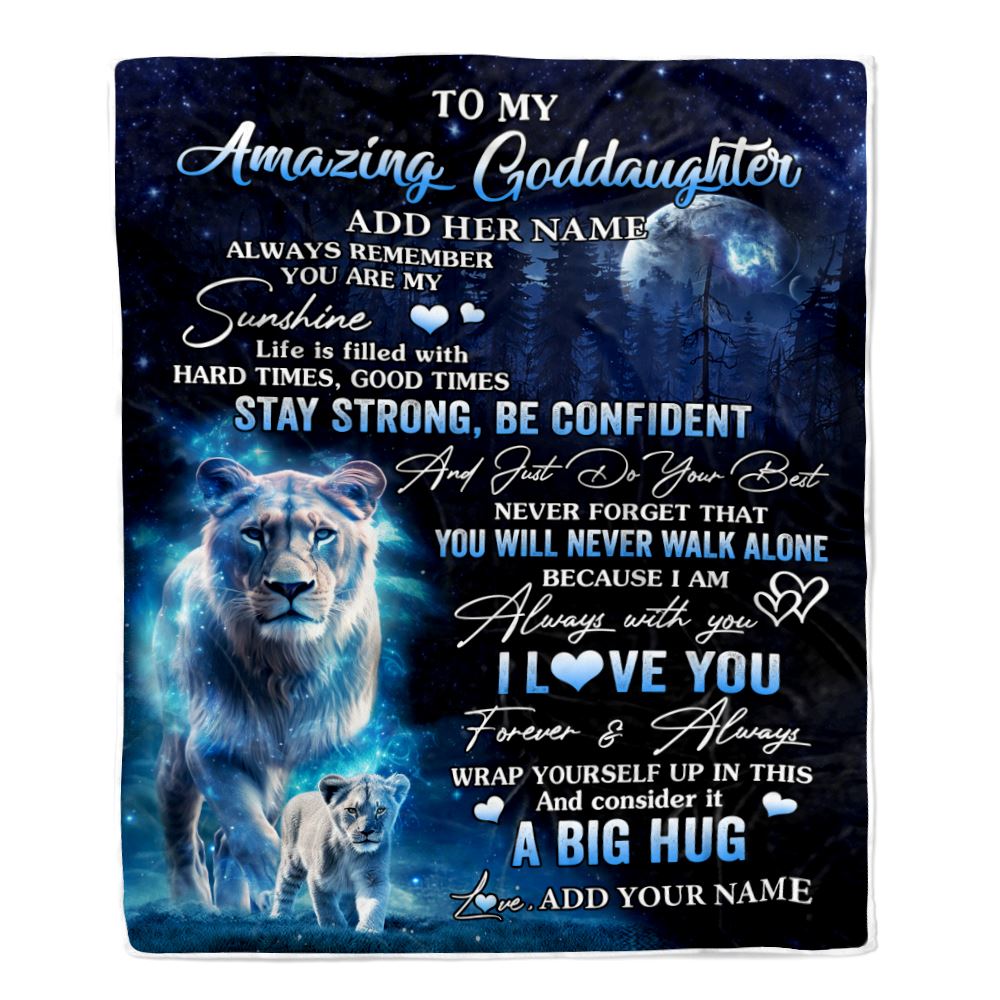 Personalized To My Amazing Goddaughter Lion Blanket From Godmother Aunt My Sunshine Goddaughter Birthday Gifts Graduation Christmas Customized Fleece Blanket | teecentury