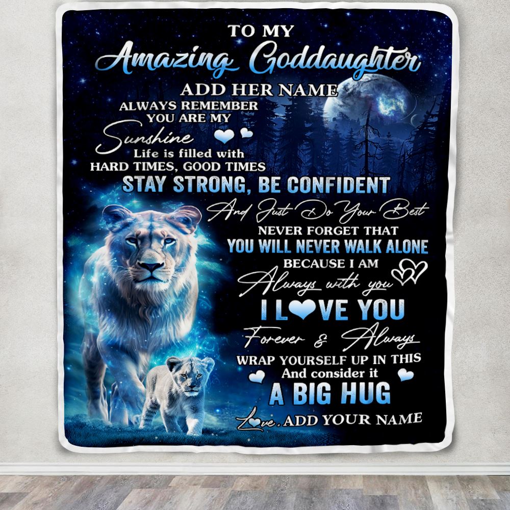Personalized To My Amazing Goddaughter Lion Blanket From Godmother Aunt My Sunshine Goddaughter Birthday Gifts Graduation Christmas Customized Fleece Blanket | teecentury