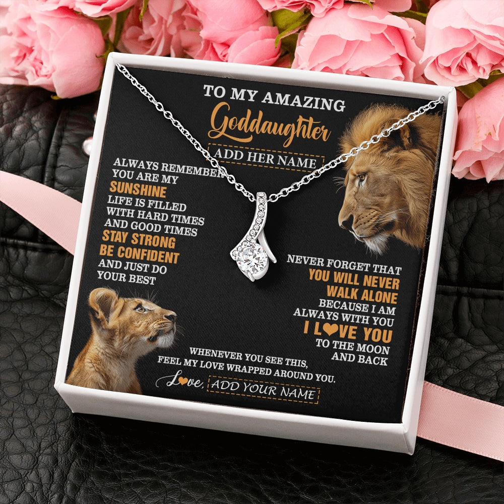 Alluring Beauty Necklace 14K White Gold Finish | 2 | Personalized To My Amazing Goddaughter Necklace From Godfather Lion It A Big Hug Goddaughter Birthday Gifts Graduation Christmas Custom Gift Box Message Card | https://teecentury.