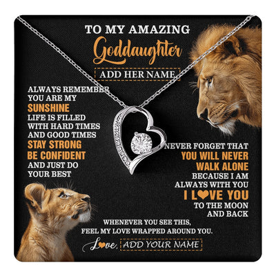 Forever Love Necklace 14K White Gold Finish | 1 | Personalized To My Amazing Goddaughter Necklace From Godfather Lion It A Big Hug Goddaughter Birthday Gifts Graduation Christmas Custom Gift Box Message Card | https://teecentury.