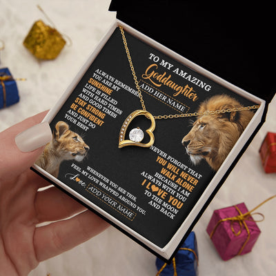 Forever Love Necklace 18K Yellow Gold Finish | 2 | Personalized To My Amazing Goddaughter Necklace From Godfather Lion It A Big Hug Goddaughter Birthday Gifts Graduation Christmas Custom Gift Box Message Card | https://teecentury.
