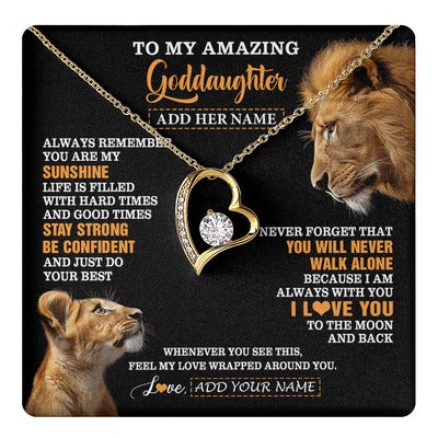 Forever Love Necklace 18K Yellow Gold Finish | 1 | Personalized To My Amazing Goddaughter Necklace From Godfather Lion It A Big Hug Goddaughter Birthday Gifts Graduation Christmas Custom Gift Box Message Card | https://teecentury.