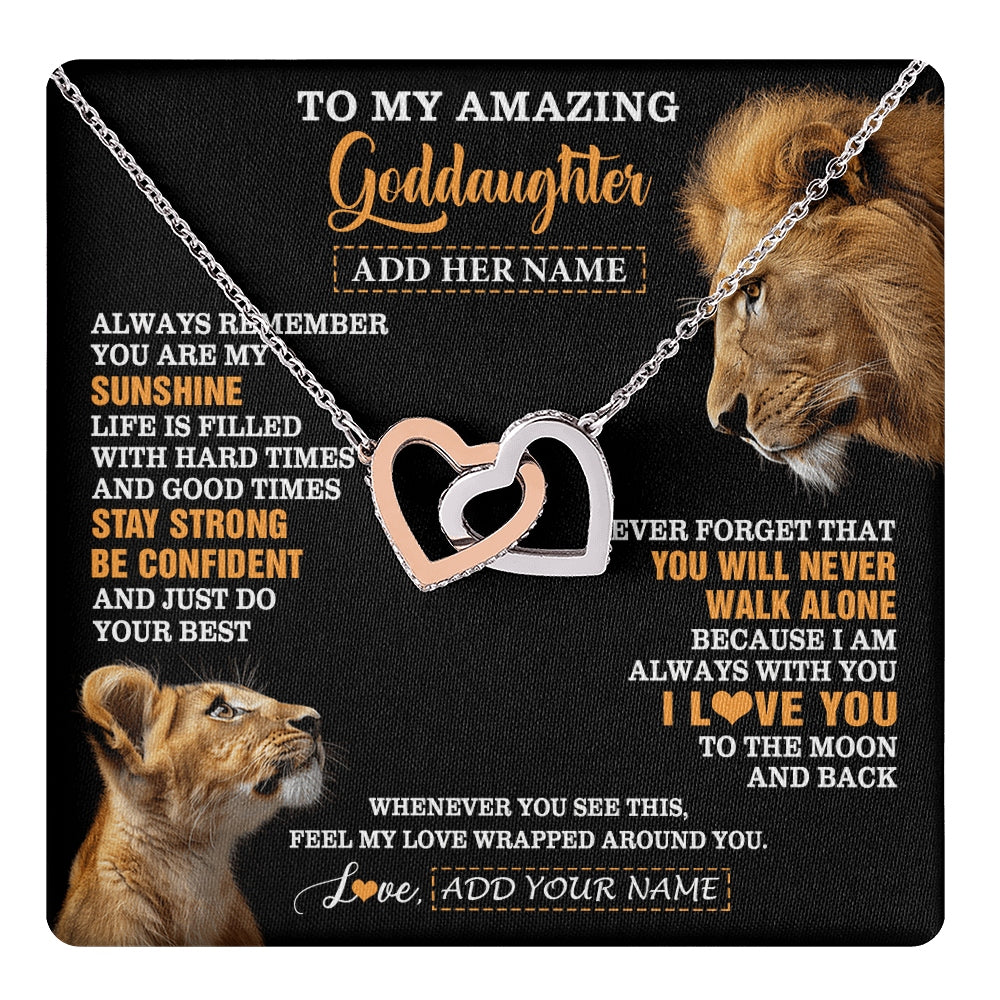 Interlocking Hearts Necklace Stainless Steel & Rose Gold Finish | 1 | Personalized To My Amazing Goddaughter Necklace From Godfather Lion It A Big Hug Goddaughter Birthday Gifts Graduation Christmas Custom Gift Box Message Card | https://teecentury.