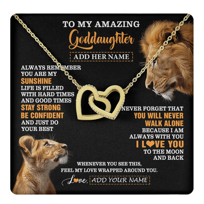 Interlocking Hearts Necklace 18K Yellow Gold Finish | 1 | Personalized To My Amazing Goddaughter Necklace From Godfather Lion It A Big Hug Goddaughter Birthday Gifts Graduation Christmas Custom Gift Box Message Card | https://teecentury.