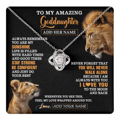 Love Knot Necklace 14K White Gold Finish | 1 | Personalized To My Amazing Goddaughter Necklace From Godfather Lion It A Big Hug Goddaughter Birthday Gifts Graduation Christmas Custom Gift Box Message Card | https://teecentury.