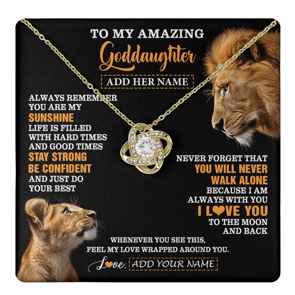 Love Knot Necklace 18K Yellow Gold Finish | 1 | Personalized To My Amazing Goddaughter Necklace From Godfather Lion It A Big Hug Goddaughter Birthday Gifts Graduation Christmas Custom Gift Box Message Card | https://teecentury.