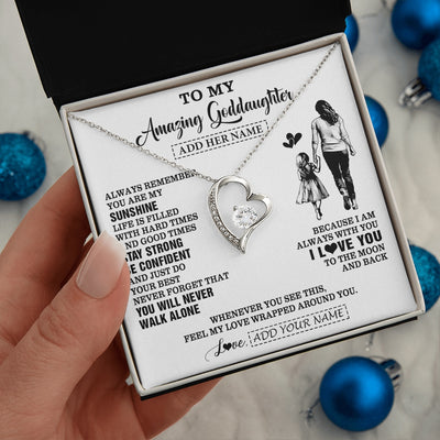 Forever Love Necklace 14K White Gold Finish | 2 | Personalized To My Amazing Goddaughter Necklace From Godmother Aunt Woman It A Big Hug Goddaughter Birthday Gifts Graduation Christmas Gift Box Message Card | https://teecentury.