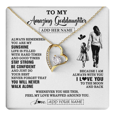 Forever Love Necklace 18K Yellow Gold Finish | 1 | Personalized To My Amazing Goddaughter Necklace From Godmother Aunt Woman It A Big Hug Goddaughter Birthday Gifts Graduation Christmas Gift Box Message Card | https://teecentury.