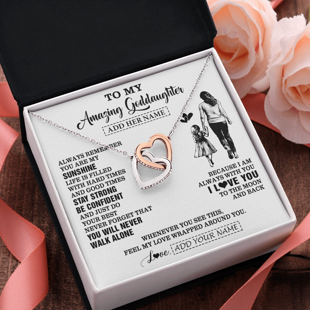 Interlocking Hearts Necklace Stainless Steel & Rose Gold Finish | 2 | Personalized To My Amazing Goddaughter Necklace From Godmother Aunt Woman It A Big Hug Goddaughter Birthday Gifts Graduation Christmas Gift Box Message Card | https://teecentury.