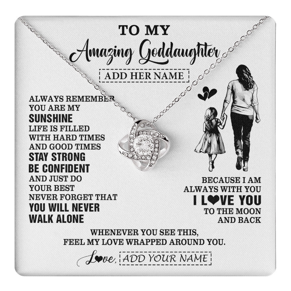 Love Knot Necklace 14K White Gold Finish | 1 | Personalized To My Amazing Goddaughter Necklace From Godmother Aunt Woman It A Big Hug Goddaughter Birthday Gifts Graduation Christmas Gift Box Message Card | https://teecentury.