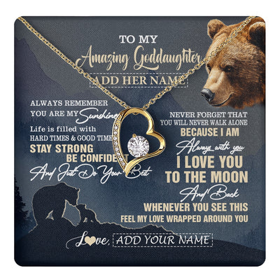 Forever Love Necklace 18K Yellow Gold Finish | 1 | Personalized To My Amazing Goddaughter Necklace From Godmother Bear It A Big Hug Goddaughter Birthday Gifts Graduation Christmas Custom Gift Box Message Card | https://teecentury.