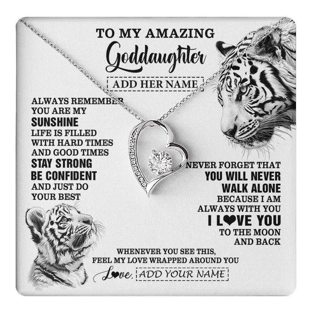 Forever Love Necklace 14K White Gold Finish | 1 | Personalized To My Amazing Goddaughter Necklace From Godmother Godfather White Tiger It A Big Hug Goddaughter Birthday Gifts Christmas Gift Box Message Card | https://teecentury.