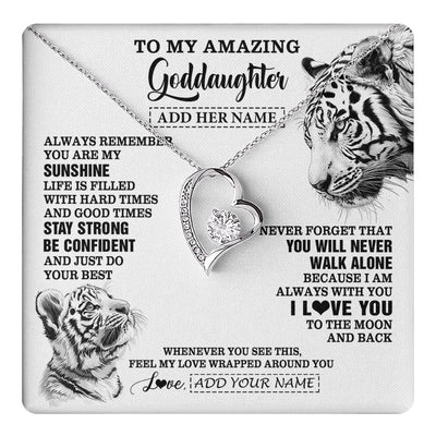 Forever Love Necklace 14K White Gold Finish | 1 | Personalized To My Amazing Goddaughter Necklace From Godmother Godfather White Tiger It A Big Hug Goddaughter Birthday Gifts Christmas Gift Box Message Card | https://teecentury.