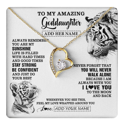 Forever Love Necklace 18K Yellow Gold Finish | 1 | Personalized To My Amazing Goddaughter Necklace From Godmother Godfather White Tiger It A Big Hug Goddaughter Birthday Gifts Christmas Gift Box Message Card | https://teecentury.