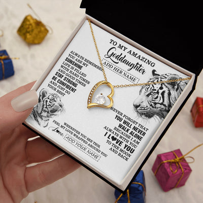 Forever Love Necklace 18K Yellow Gold Finish | 2 | Personalized To My Amazing Goddaughter Necklace From Godmother Godfather White Tiger It A Big Hug Goddaughter Birthday Gifts Christmas Gift Box Message Card | https://teecentury.