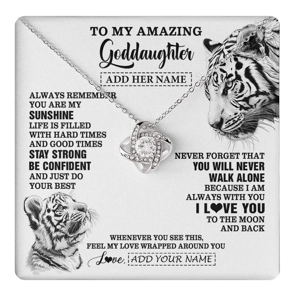 Love Knot Necklace 14K White Gold Finish | 1 | Personalized To My Amazing Goddaughter Necklace From Godmother Godfather White Tiger It A Big Hug Goddaughter Birthday Gifts Christmas Gift Box Message Card | https://teecentury.