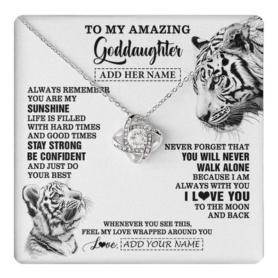 Love Knot Necklace 14K White Gold Finish | 1 | Personalized To My Amazing Goddaughter Necklace From Godmother Godfather White Tiger It A Big Hug Goddaughter Birthday Gifts Christmas Gift Box Message Card | https://teecentury.