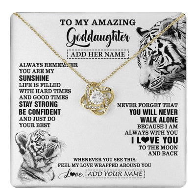Love Knot Necklace 18K Yellow Gold Finish | 1 | Personalized To My Amazing Goddaughter Necklace From Godmother Godfather White Tiger It A Big Hug Goddaughter Birthday Gifts Christmas Gift Box Message Card | https://teecentury.