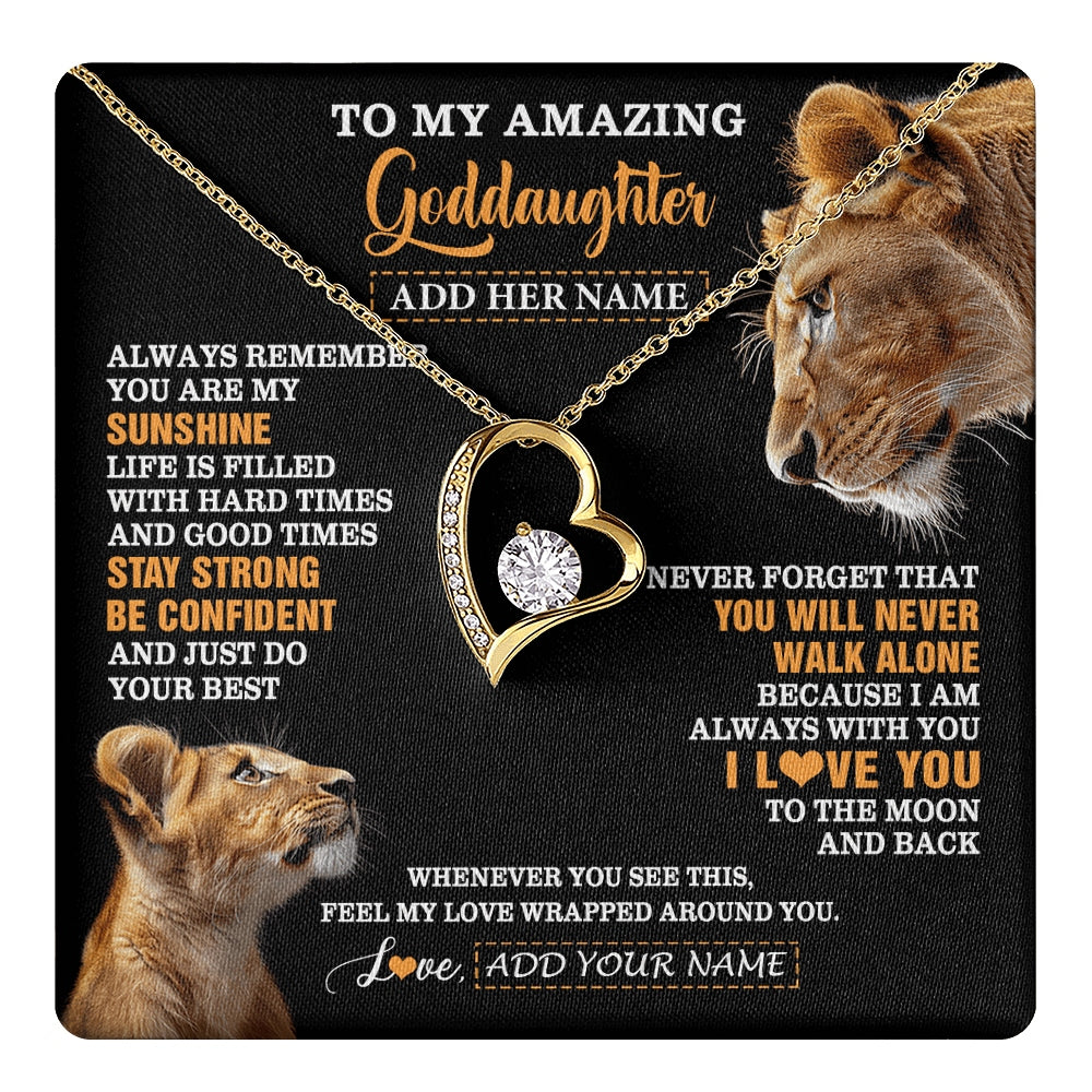 Forever Love Necklace 18K Yellow Gold Finish | 1 | Personalized To My Amazing Goddaughter Necklace From Godmother Lion It A Big Hug Goddaughter Birthday Gifts Graduation Christmas Custom Gift Box Message Card | https://teecentury.