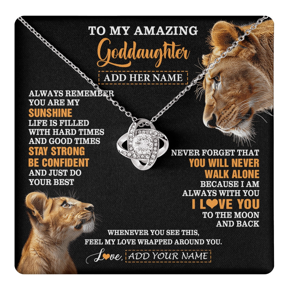 Love Knot Necklace 14K White Gold Finish | 1 | Personalized To My Amazing Goddaughter Necklace From Godmother Lion It A Big Hug Goddaughter Birthday Gifts Graduation Christmas Custom Gift Box Message Card | https://teecentury.