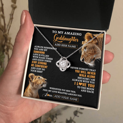 Love Knot Necklace 14K White Gold Finish | 2 | Personalized To My Amazing Goddaughter Necklace From Godmother Lion It A Big Hug Goddaughter Birthday Gifts Graduation Christmas Custom Gift Box Message Card | https://teecentury.