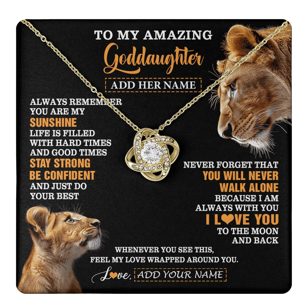 Love Knot Necklace 18K Yellow Gold Finish | 1 | Personalized To My Amazing Goddaughter Necklace From Godmother Lion It A Big Hug Goddaughter Birthday Gifts Graduation Christmas Custom Gift Box Message Card | https://teecentury.