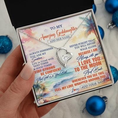 Forever Love Necklace 14K White Gold Finish | 2 | Personalized To My Amazing Goddaughter Necklace From Godmother Uncle Beach It A Big Hug Goddaughter Birthday Gifts Graduation Christmas Gift Box Message Card Shirt & Hoodie | https://teecentury.