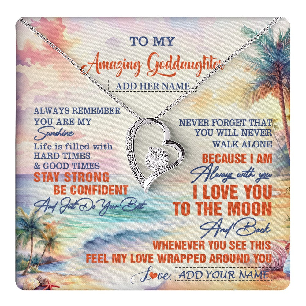 Forever Love Necklace 14K White Gold Finish | 1 | Personalized To My Amazing Goddaughter Necklace From Godmother Uncle Beach It A Big Hug Goddaughter Birthday Gifts Graduation Christmas Gift Box Message Card Shirt & Hoodie | https://teecentury.