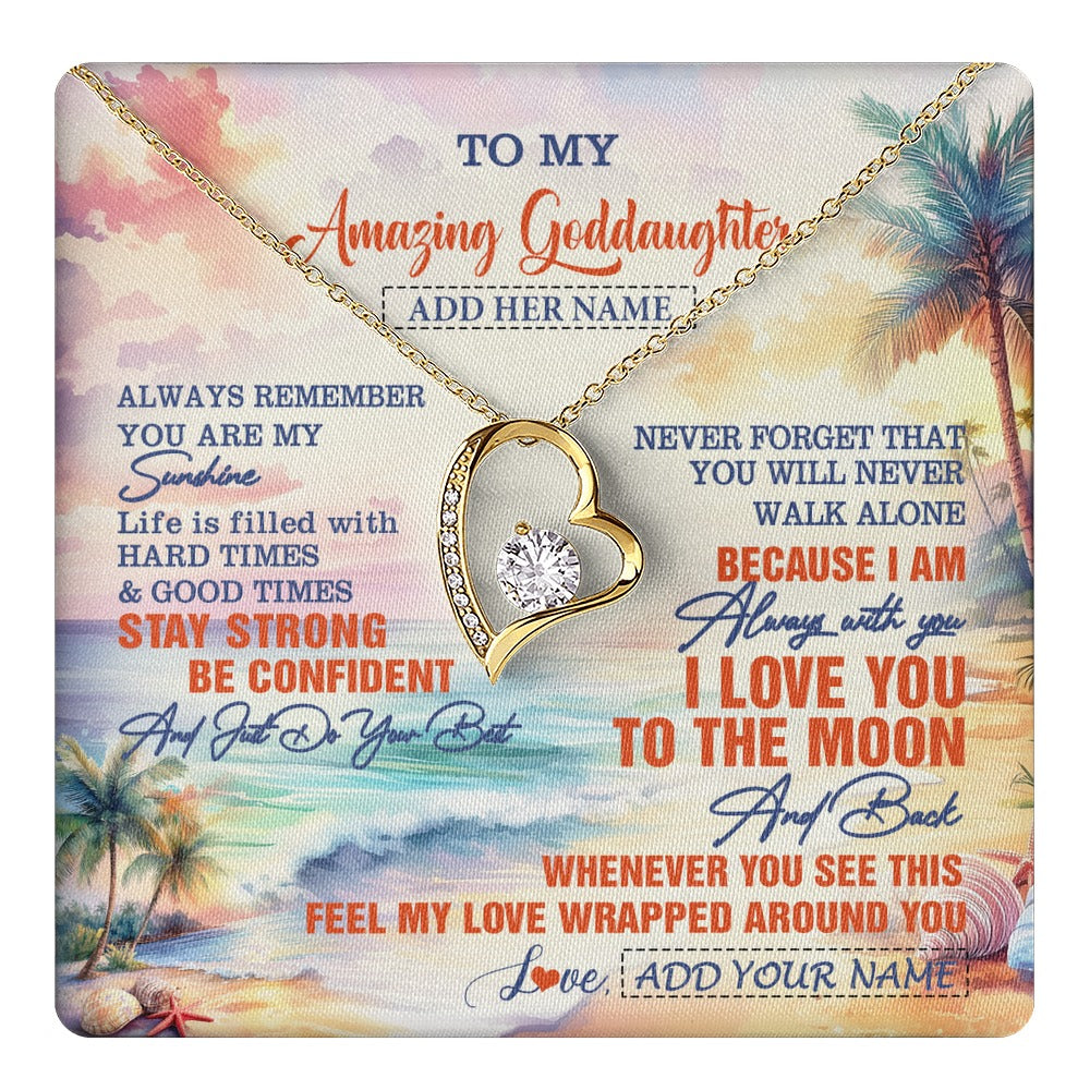 Forever Love Necklace 18K Yellow Gold Finish | 1 | Personalized To My Amazing Goddaughter Necklace From Godmother Uncle Beach It A Big Hug Goddaughter Birthday Gifts Graduation Christmas Gift Box Message Card Shirt & Hoodie | https://teecentury.
