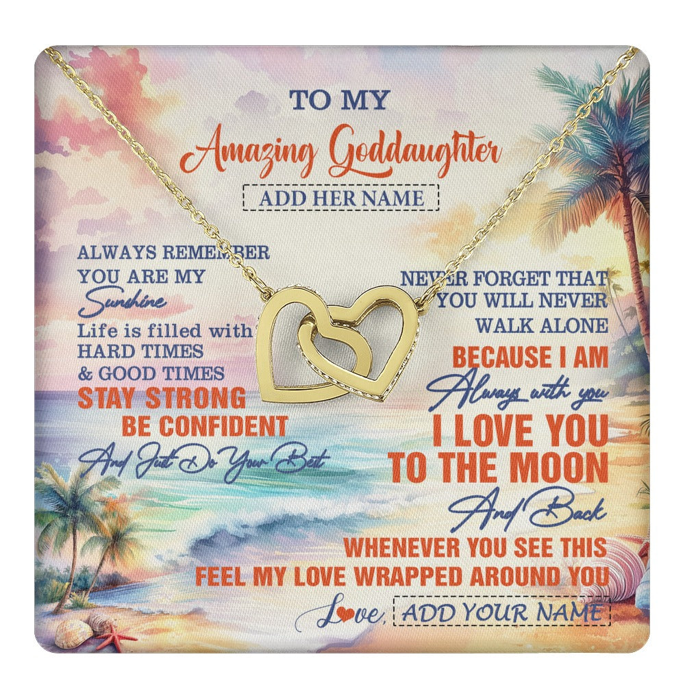Interlocking Hearts Necklace 18K Yellow Gold Finish | 1 | Personalized To My Amazing Goddaughter Necklace From Godmother Uncle Beach It A Big Hug Goddaughter Birthday Gifts Graduation Christmas Gift Box Message Card Shirt & Hoodie | https://teecentury.