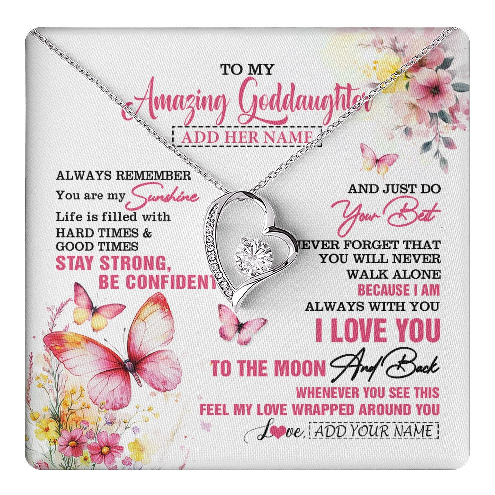 Forever Love Necklace 14K White Gold Finish | 1 | Personalized To My Amazing Goddaughter Necklace From Godmother Uncle Butterfly It A Big Hug Goddaughter Birthday Gifts Christmas Custom Gift Box Message Card | https://teecentury.
