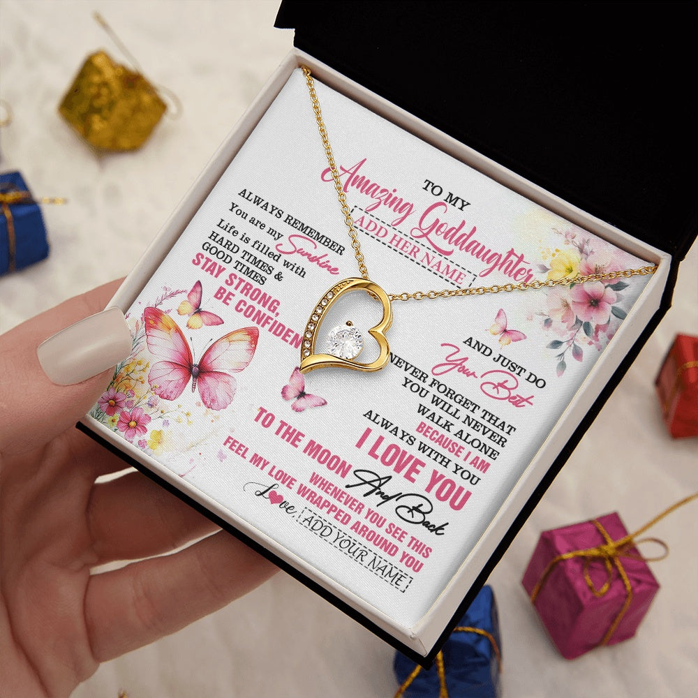 Forever Love Necklace 18K Yellow Gold Finish | 2 | Personalized To My Amazing Goddaughter Necklace From Godmother Uncle Butterfly It A Big Hug Goddaughter Birthday Gifts Christmas Custom Gift Box Message Card | https://teecentury.